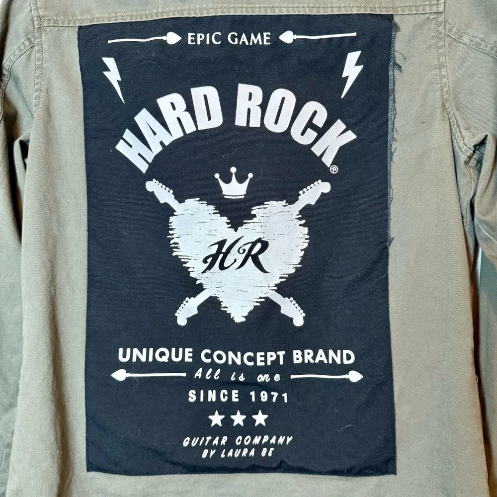 Hard Rock Laura Be Military Army Jacket With Patches Green Size Small